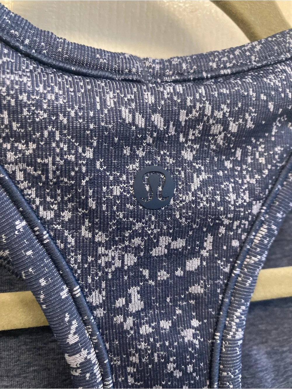 EUC Lululemon Ebb to Street RB Crop Tank Size 4 Denim Indigo Pop Splatter Blue